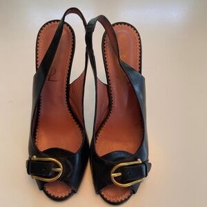 Yves St Laurent sling back peep toe heels. Vintage. Size 37 1/2